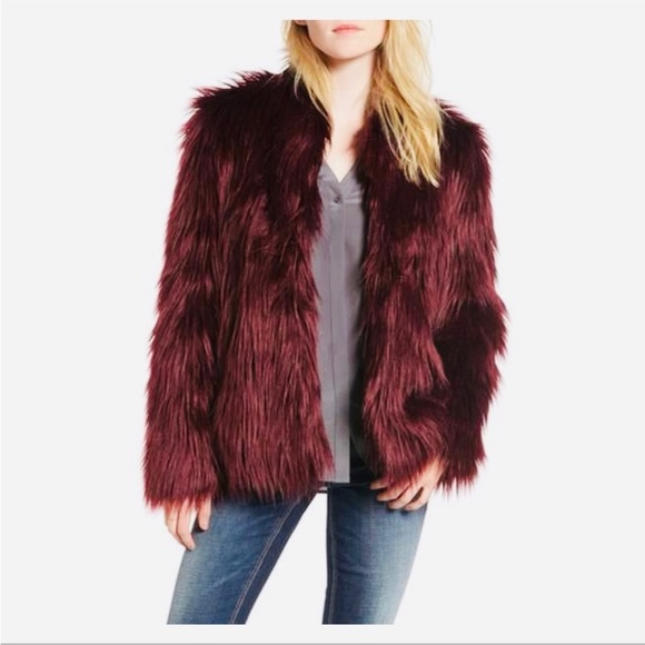 Nordstrom Jackets & Blazers - NWT Nordstrom “Chelsea28” Maroon Faux Fur Open Front Lined Long Sleeve Coat
